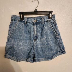 American Eagle 3" High-Waisted Mom Fit Denim Jean Shorts Cuff Light Acid Wash 0